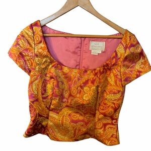 VIE Victoria Royal Women's Paisley Sari Top - Orange and Pink - Size 4